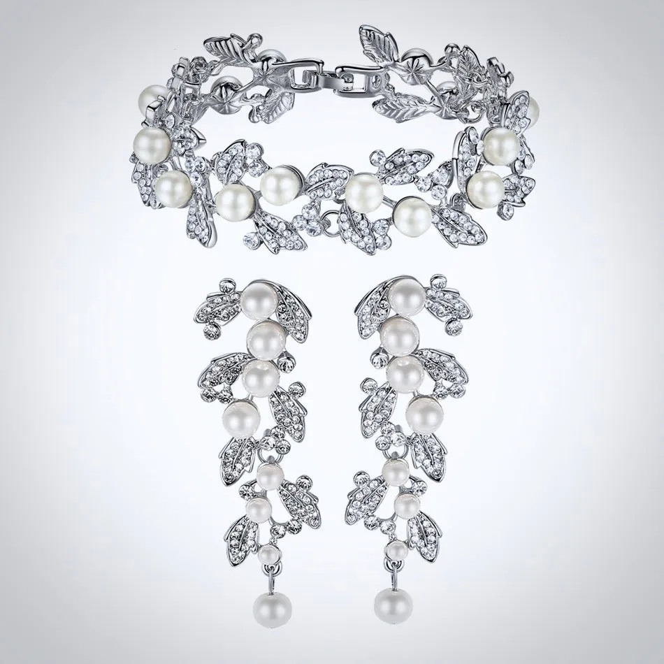 "Sidra" - Pearl Bridal Bracelet and Earrings Set