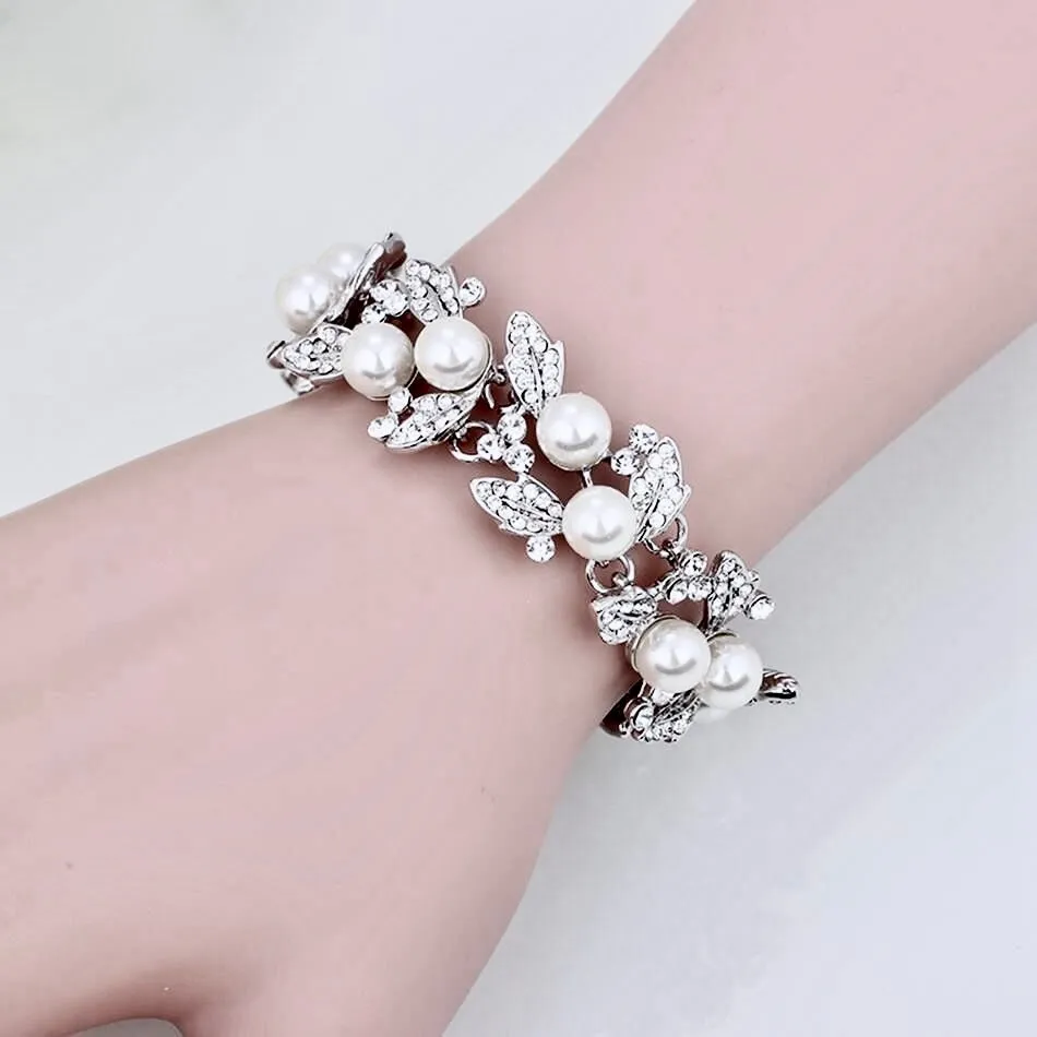 "Sidra" - Pearl Bridal Bracelet and Earrings Set