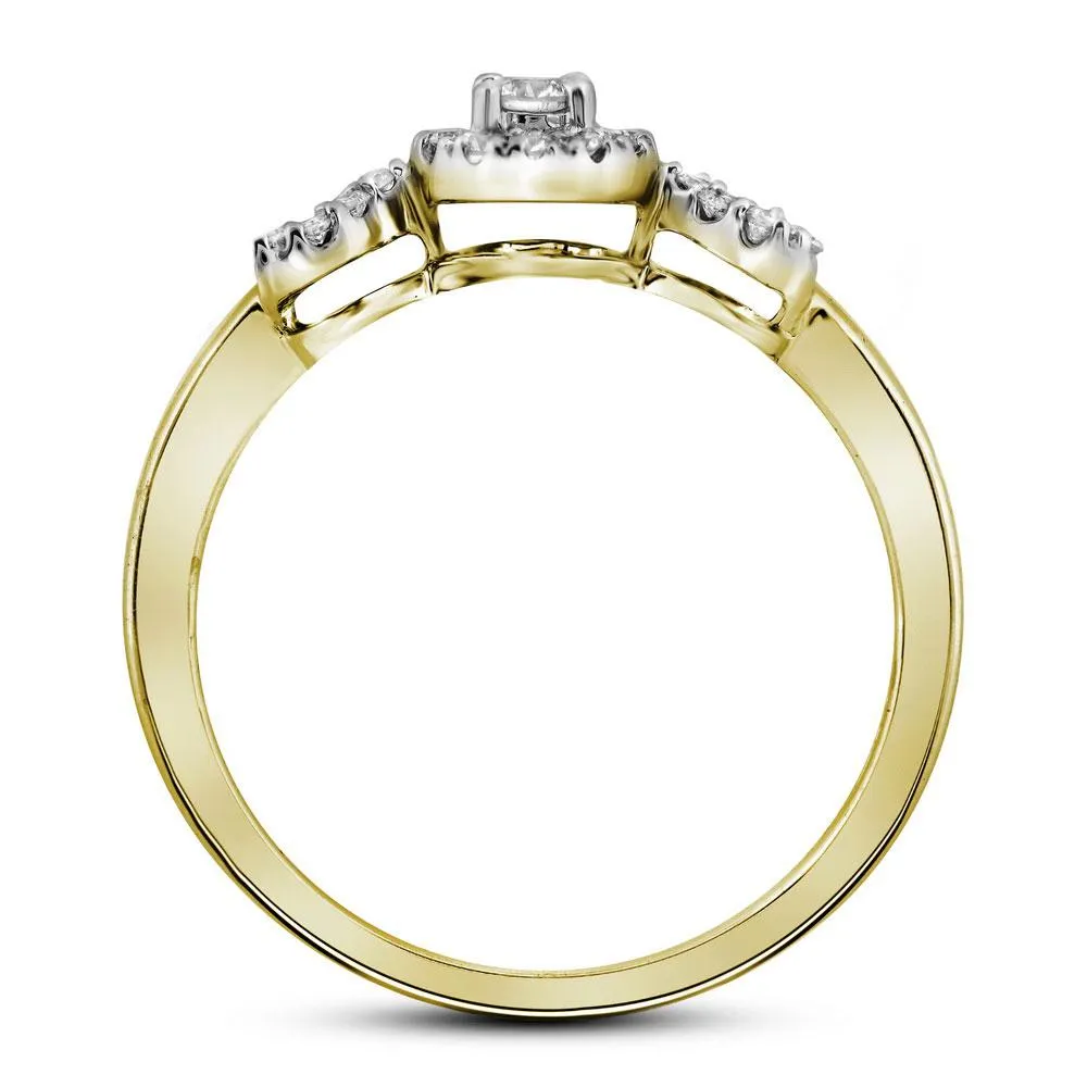Radiant Love 10kt Yellow Gold Diamond Halo Bridal Wedding Ring Band Set