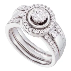 Radiant Love 14kt White Gold Diamond Cluster Bridal Wedding Ring Band Set