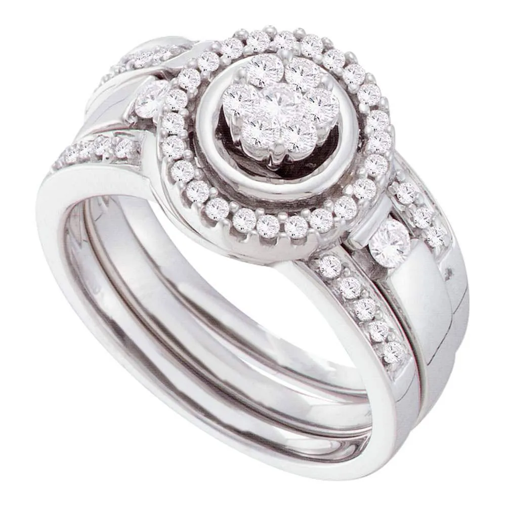 Radiant Love 14kt White Gold Diamond Cluster Bridal Wedding Ring Band Set