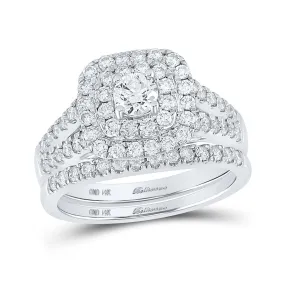 Radiant Love 14kt White Gold Diamond Halo Bridal Wedding Ring Band Set