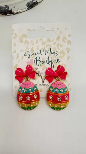 Rainbow Bow Easter Egg Earrings