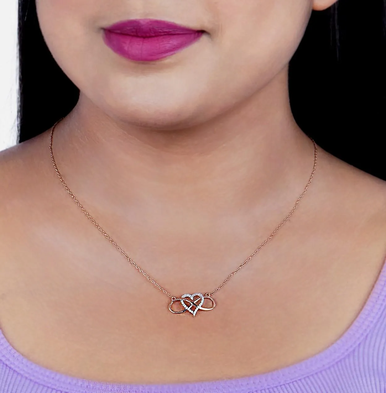 Rose Gold Heart Infinity Necklace