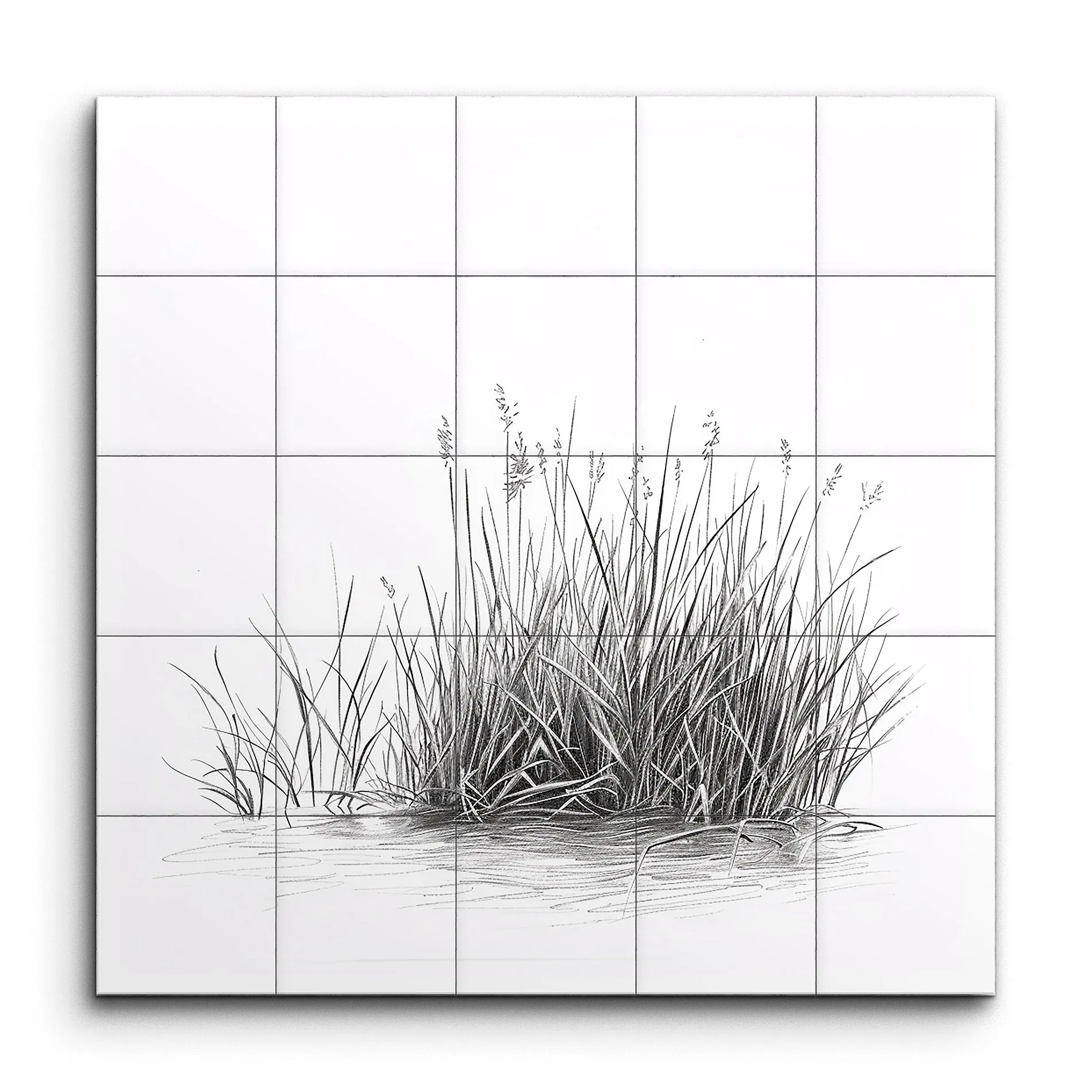 Serene Grass Cluster: Minimalist Monochrome Art