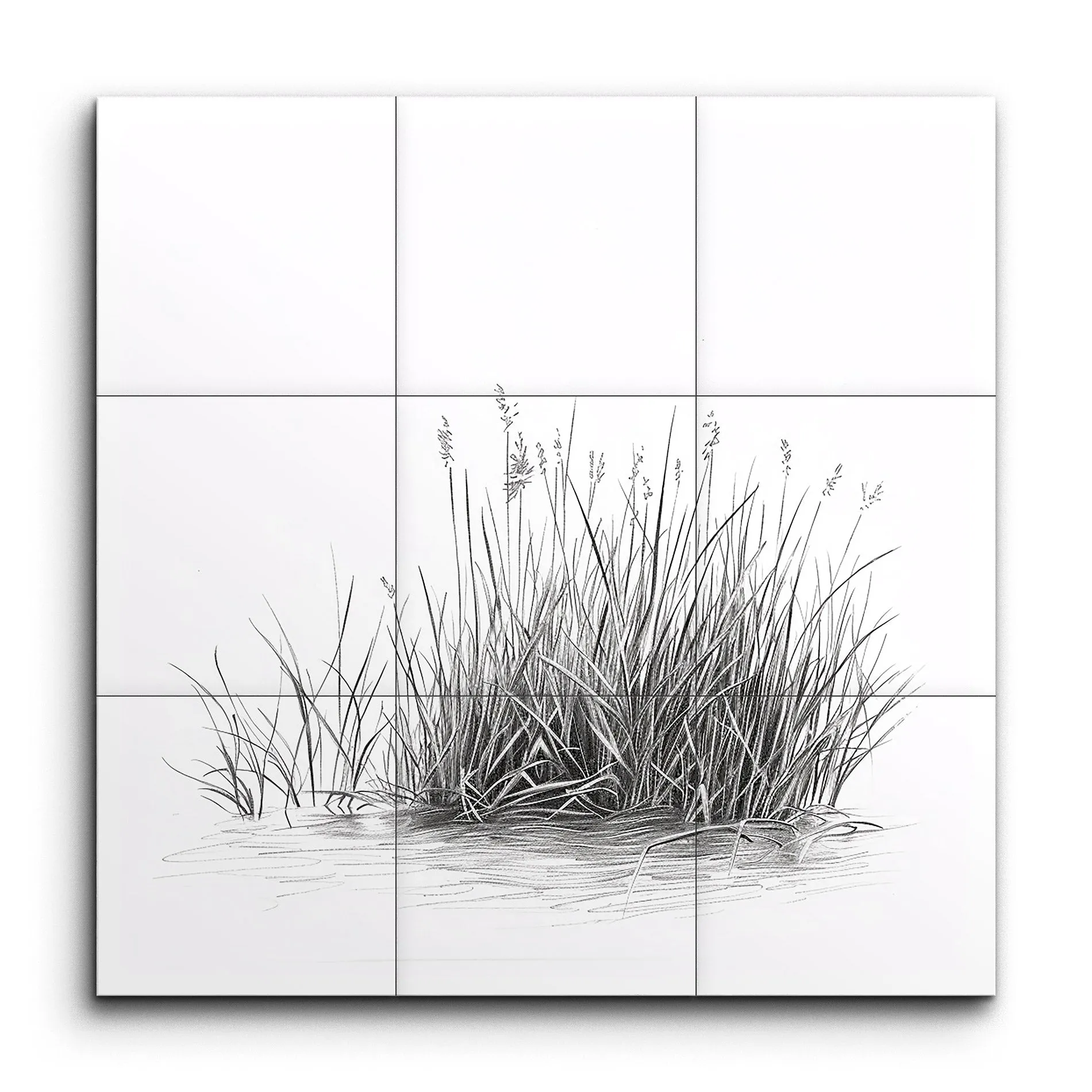 Serene Grass Cluster: Minimalist Monochrome Art