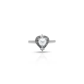 Silver Center Pearl with Heart Shape Design Ring for Girls