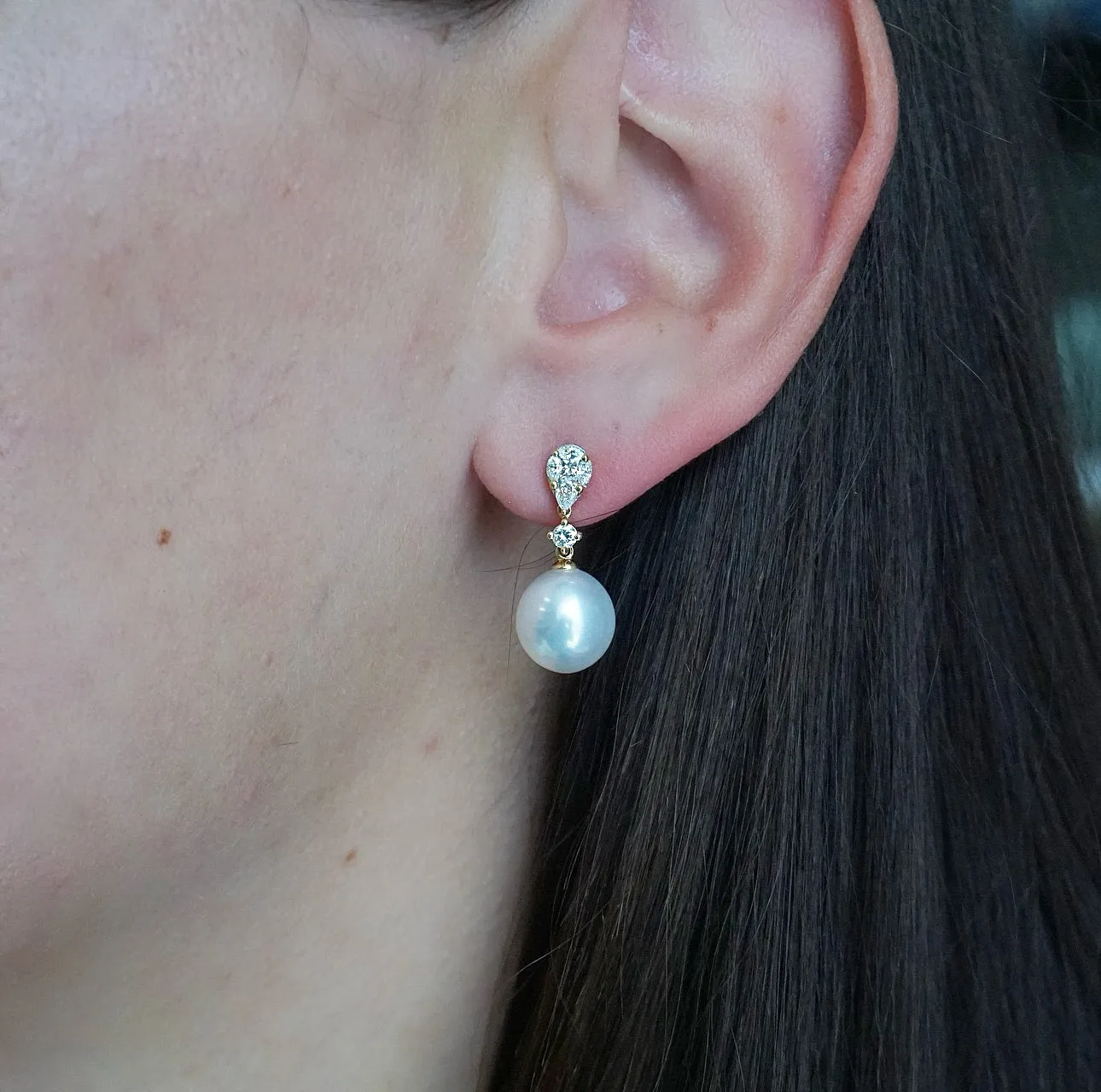 South Sea Pearl and Diamond Drop Earrings