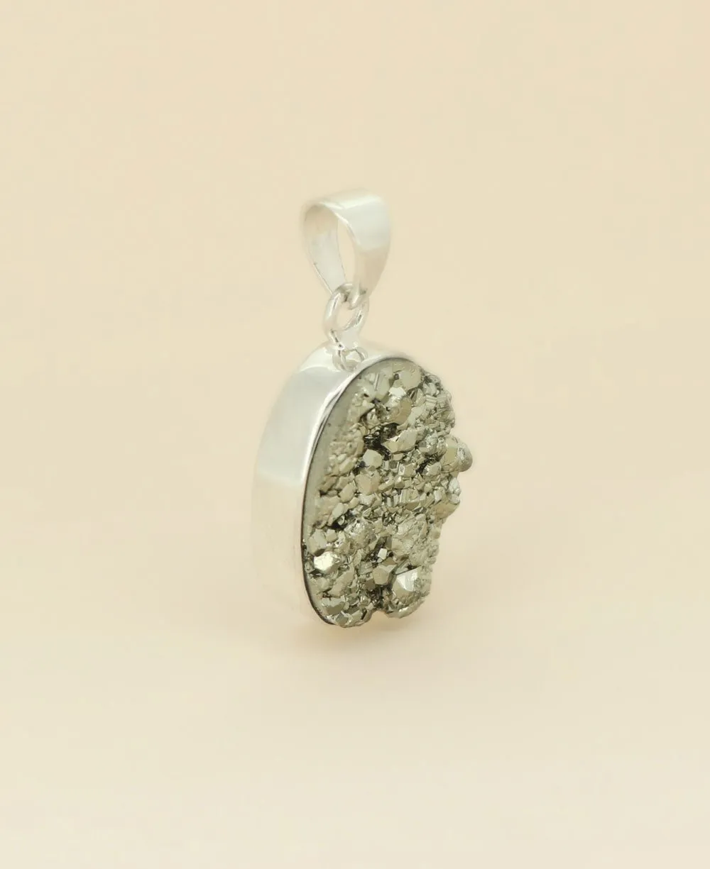 Sterling Silver Pyrite Cluster Gemstone Pendant