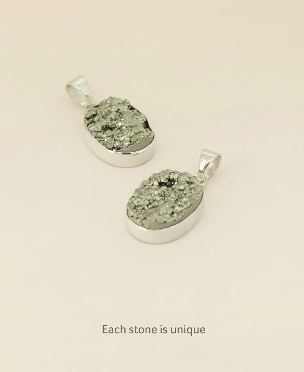 Sterling Silver Pyrite Cluster Gemstone Pendant