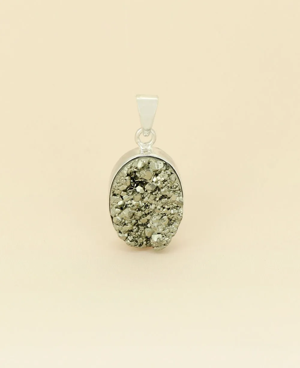 Sterling Silver Pyrite Cluster Gemstone Pendant