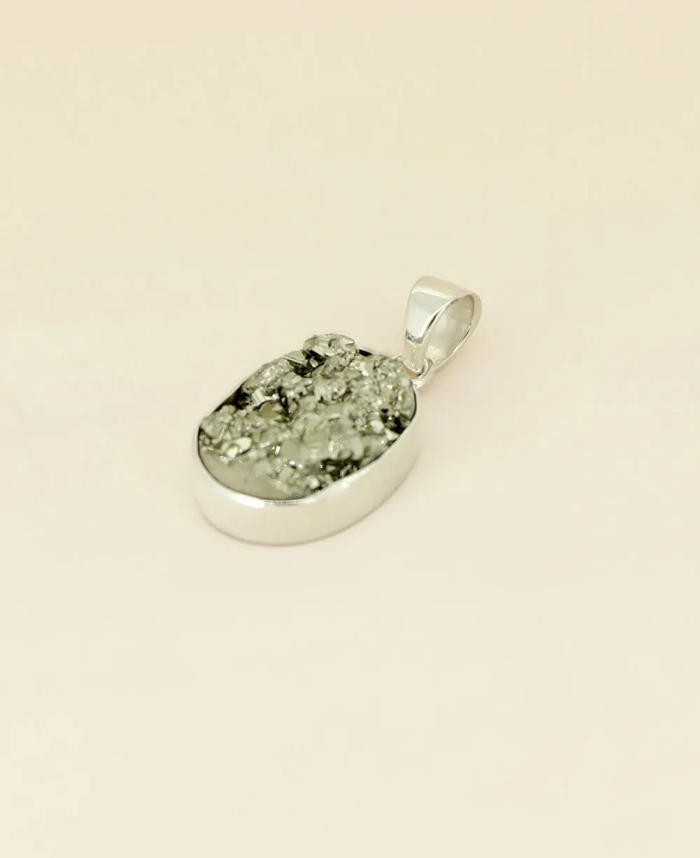 Sterling Silver Pyrite Cluster Gemstone Pendant