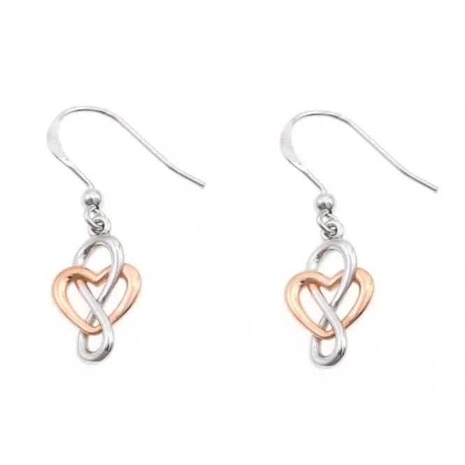 Sterling Silver Rose Gold Plated Infinity Heart Dropper Earrings ERLE015