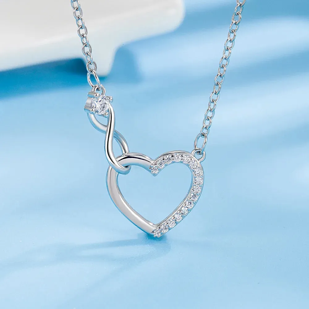 Sterling Silver Zircon Heart Interlocking with Infinity Symbol Necklace