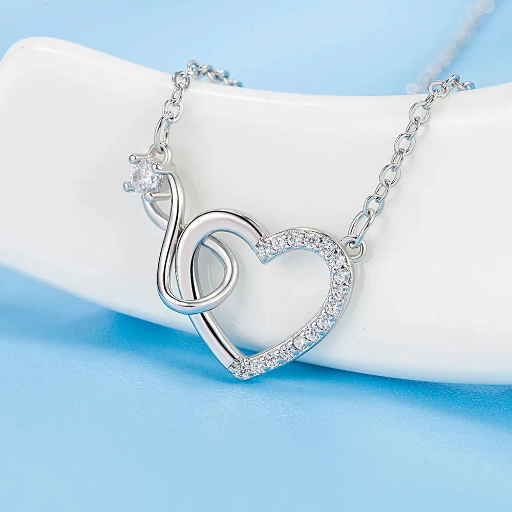 Sterling Silver Zircon Heart Interlocking with Infinity Symbol Necklace