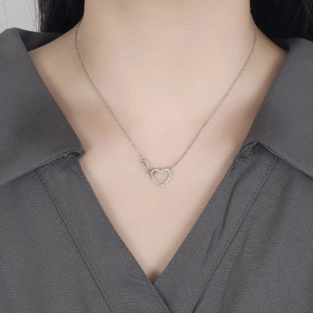 Sterling Silver Zircon Heart Interlocking with Infinity Symbol Necklace