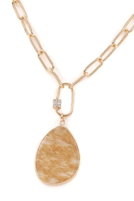 Stone Teardrop Necklace-Light Brown