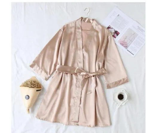 Summer Champagne Chinese Bride Wedding Robe Satin Sleepwear