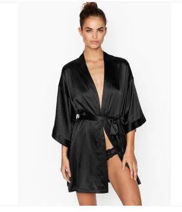 Summer Champagne Chinese Bride Wedding Robe Satin Sleepwear
