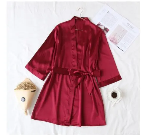 Summer Champagne Chinese Bride Wedding Robe Satin Sleepwear