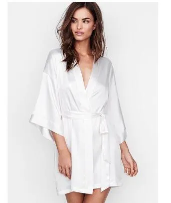Summer Champagne Chinese Bride Wedding Robe Satin Sleepwear