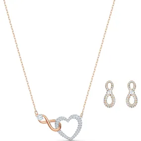 Swarovski Infinity set, Infinity and heart, White, Mixed metal finish 5521040