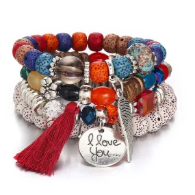 Tassel Love Bracelet Set, 4pc, Multicolor