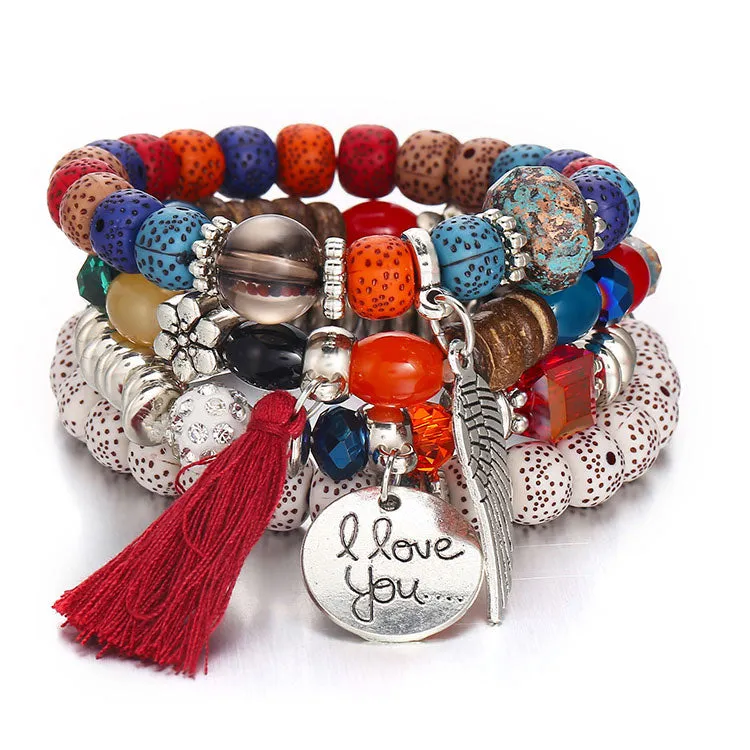 Tassel Love Bracelet Set, 4pc, Multicolor