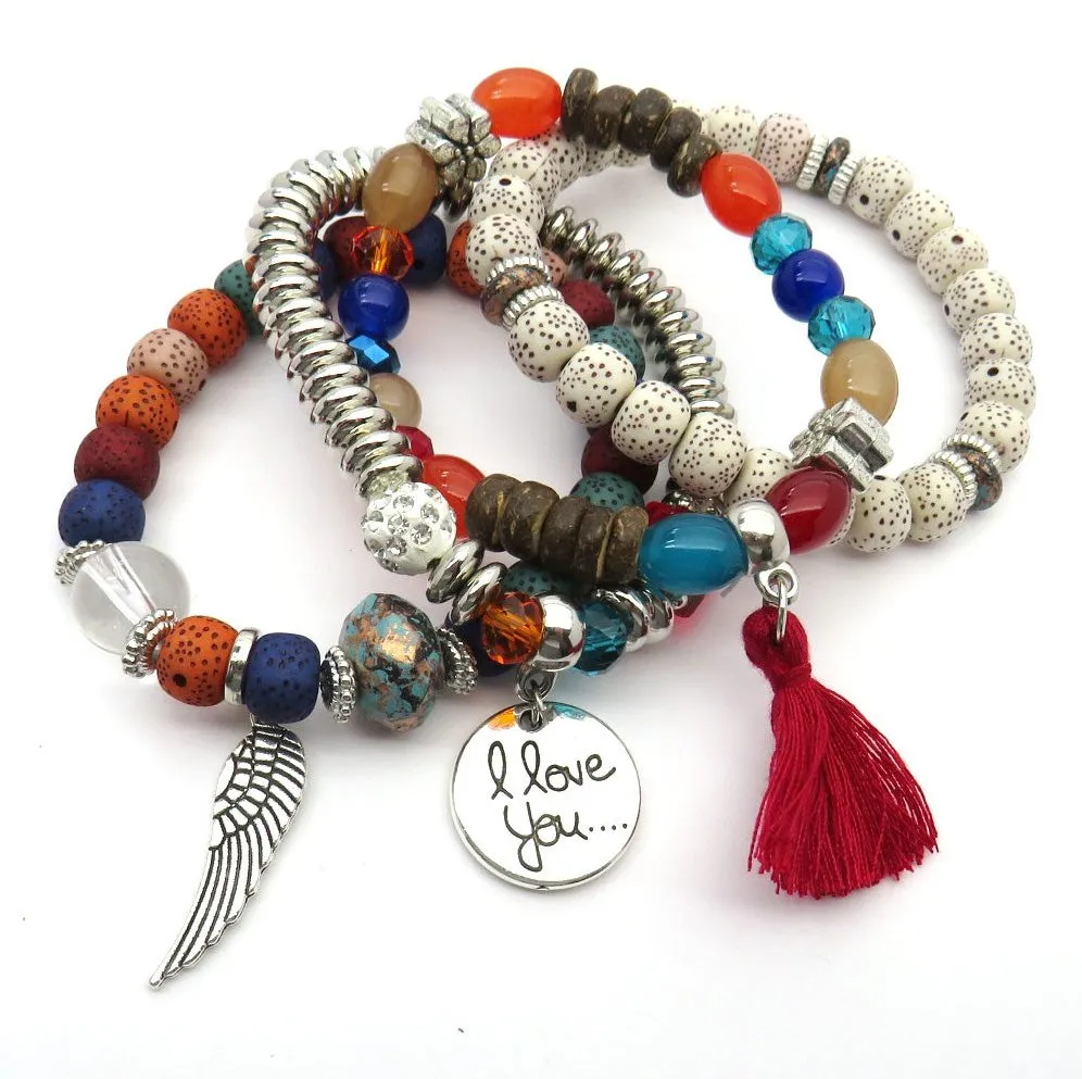 Tassel Love Bracelet Set, 4pc, Multicolor