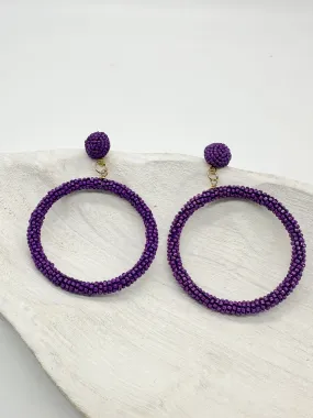 Team Spirit Purple Beaded Hoops