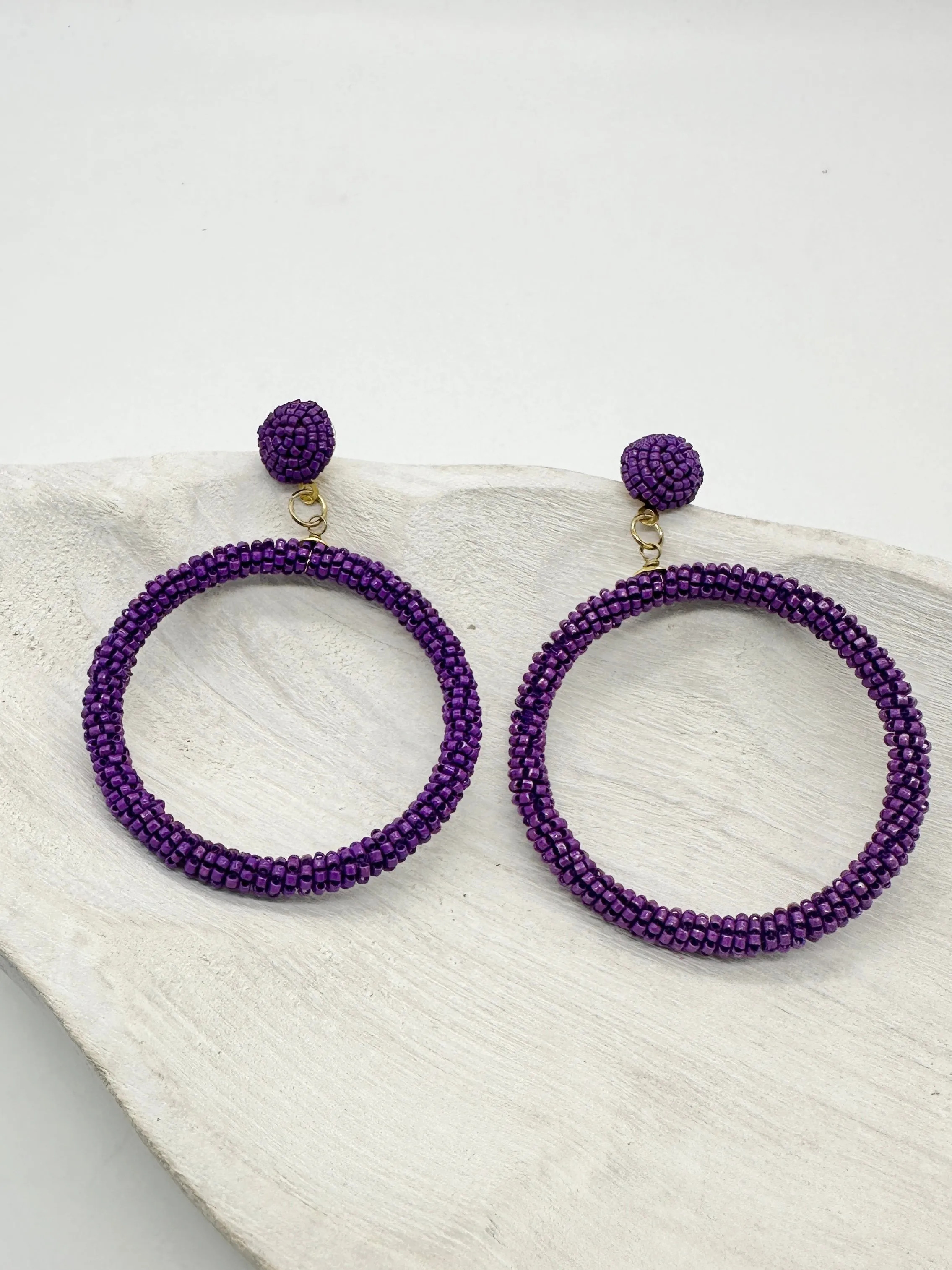 Team Spirit Purple Beaded Hoops