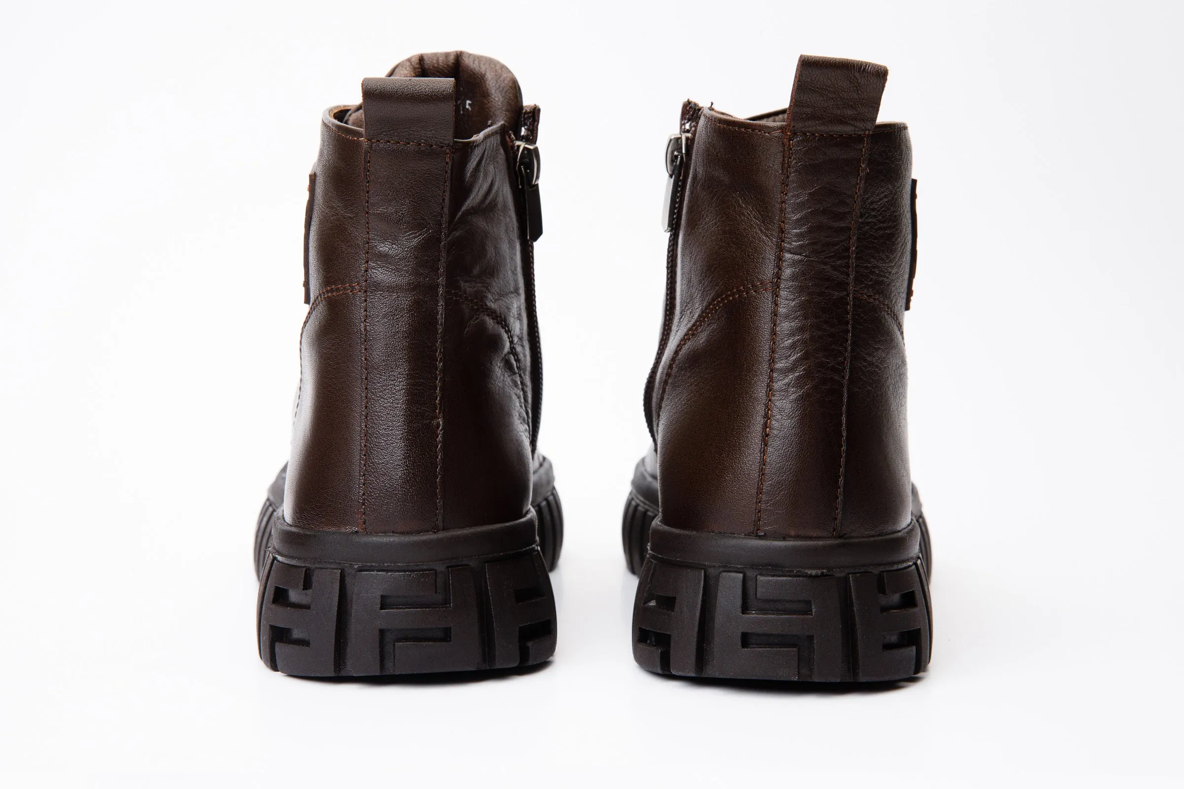 The Taco Brown Leather Casual Lace-Up Men Boot with a Zipper Final Sale!