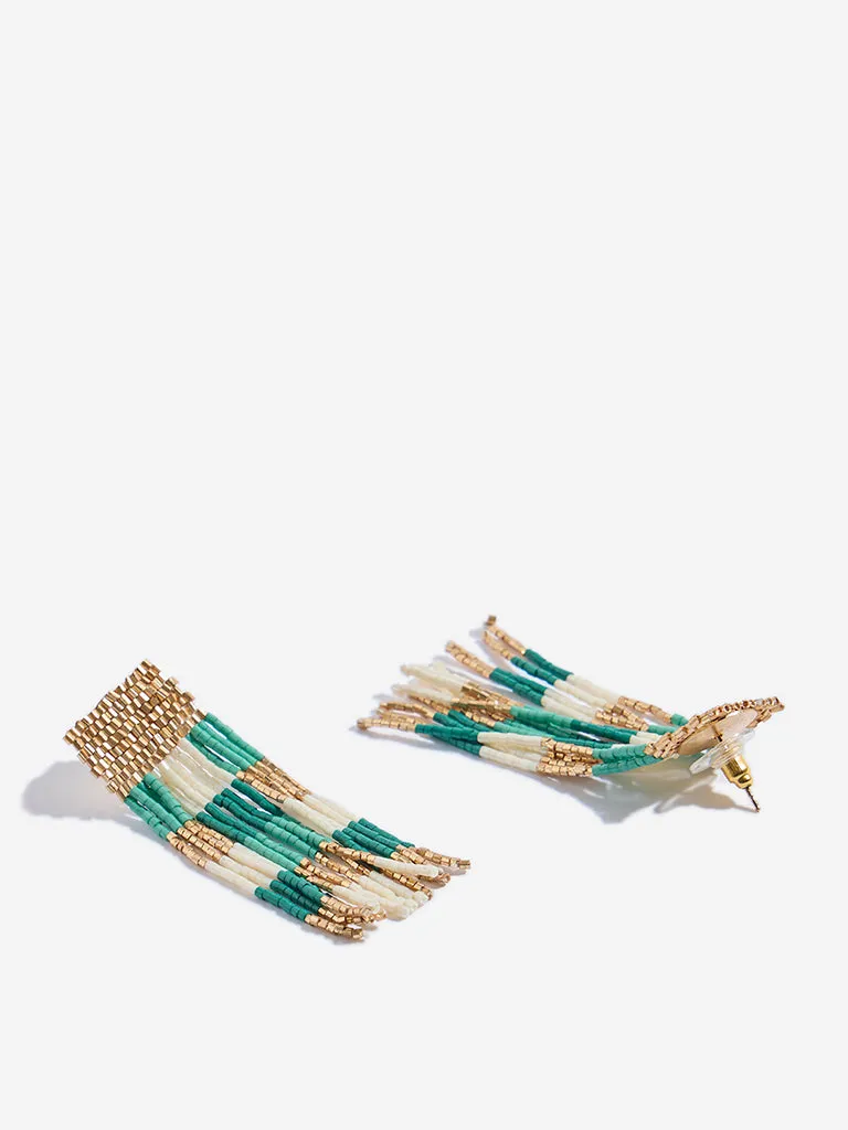 Westside Accessories Green & Gold Beaded Dangler Earrings