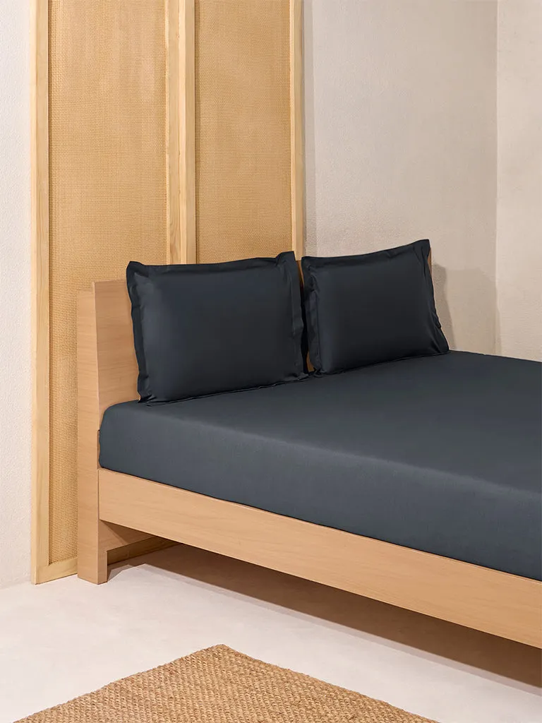 Westside Home Charcoal Solid Double Bed Fitted Sheet and Pillowcase Set