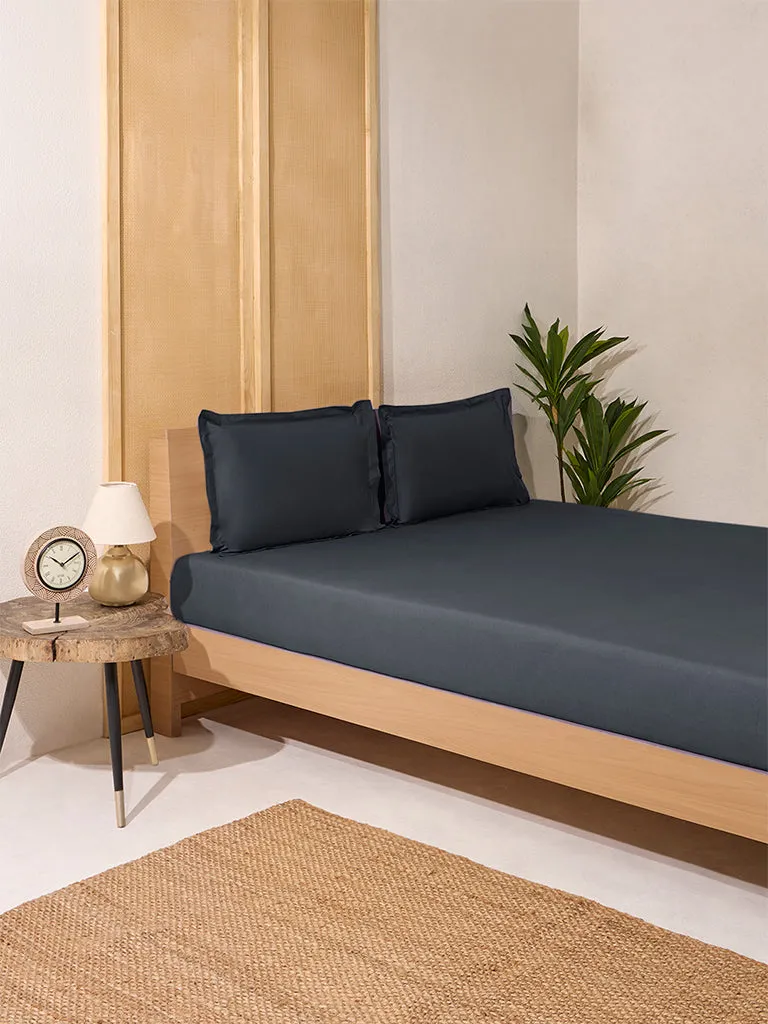Westside Home Charcoal Solid Double Bed Fitted Sheet and Pillowcase Set