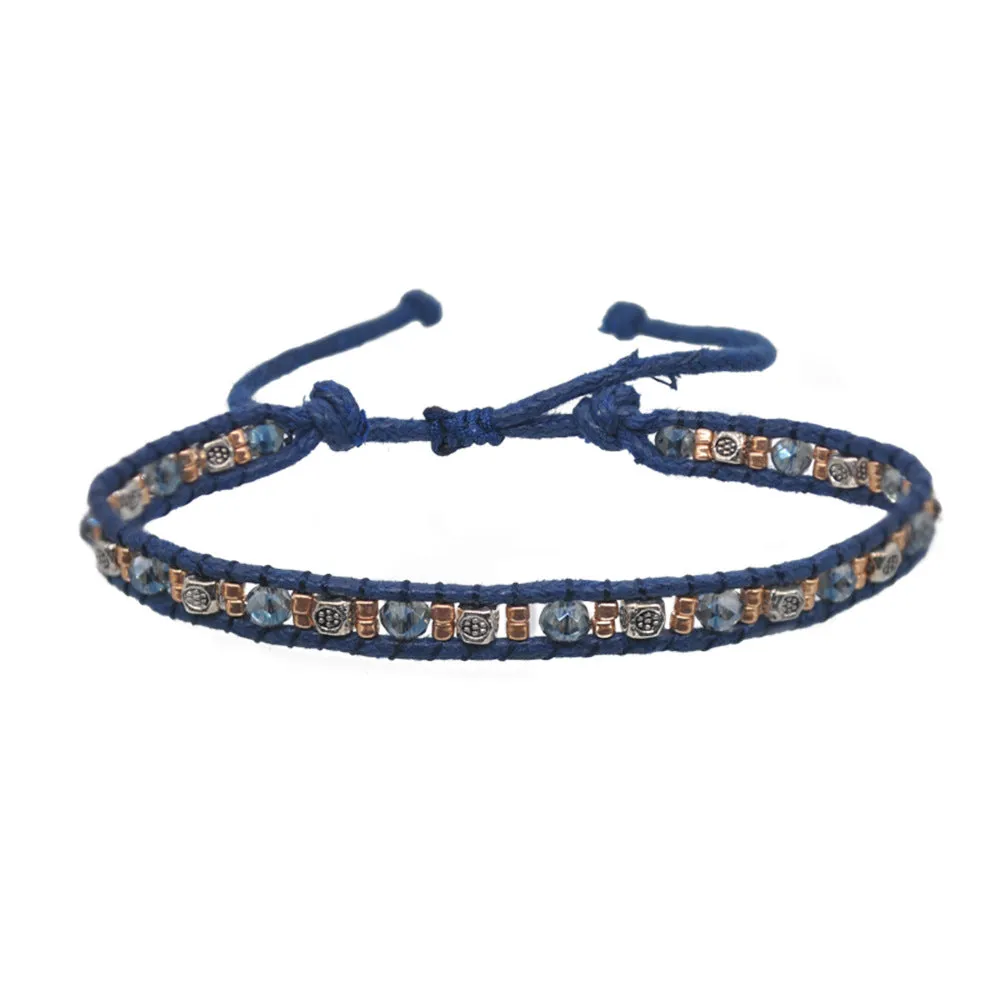 Wholesale Bohemian Colorful Rice Beads Double Strand Woven Rope Stretch Bracelet