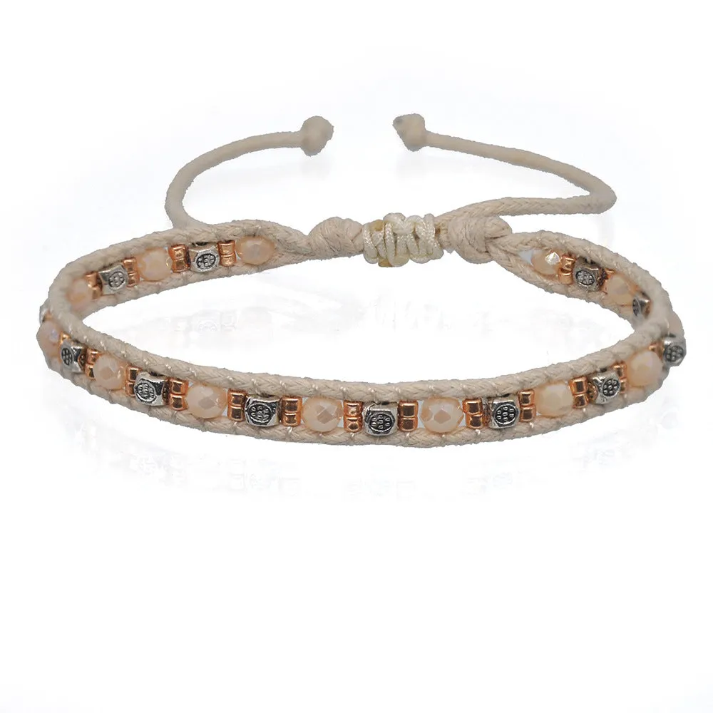 Wholesale Bohemian Colorful Rice Beads Double Strand Woven Rope Stretch Bracelet