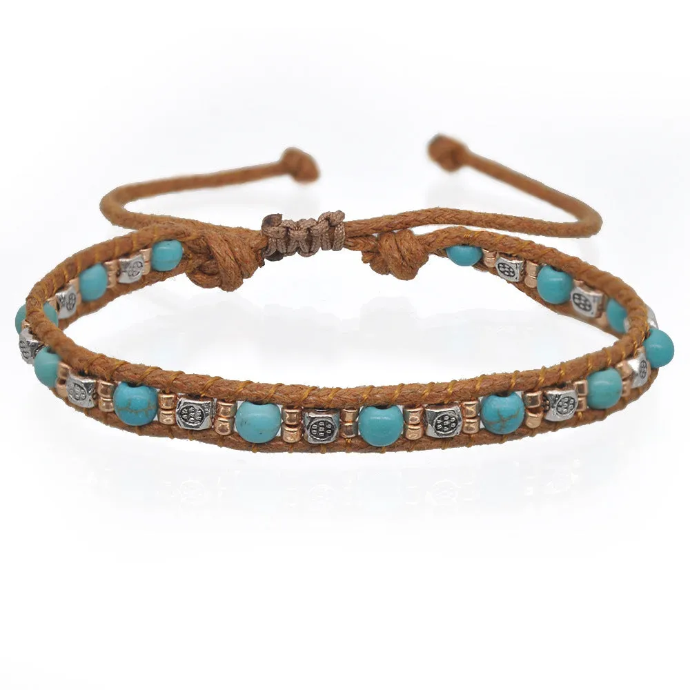 Wholesale Bohemian Colorful Rice Beads Double Strand Woven Rope Stretch Bracelet